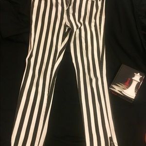 Black and White Striped Low Rise Pants